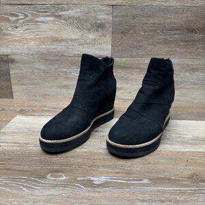 Eileen Fisher Clapton Black Suede Wedge Heel Bootie Women's Size 7.5